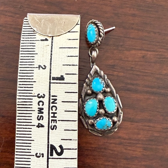 Navajo Arizona natural turquoise solid sterling silver large drop earrings - Picture 2 of 5